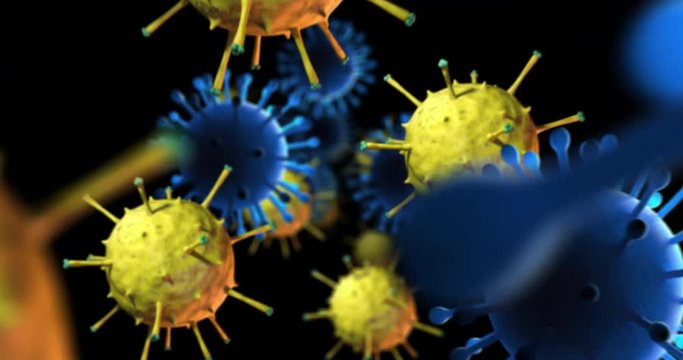 3D Virus And Bacteria Animation. Microscopic View. Camera Moving Forward.