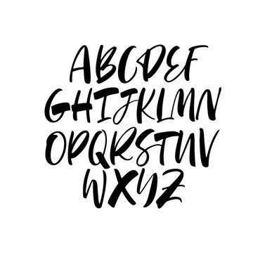 Calligraphy alphabet vector typeset. Handwritten font. Ink pen lettering.