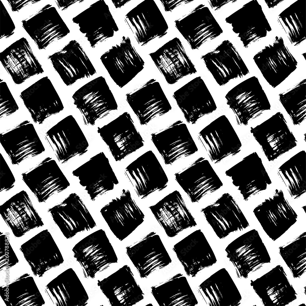 Wall mural grunge seamless pattern with hand drawn squares. vector simple geometric texture.