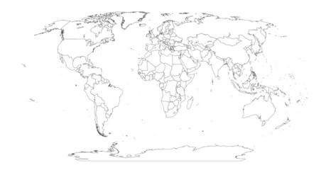  Contour world map in Robinson Projection on white background. Vector eps8 - obrazy, fototapety, plakaty