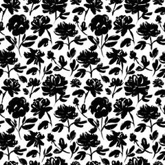 Seamless pattern with hand drawn peonies. Vector modern natural and floral texture.