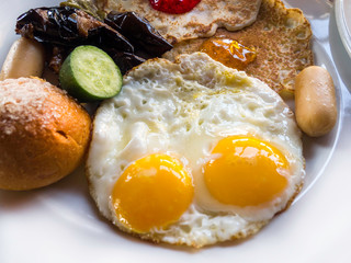 Traditional French Brittany Cuisine of a Buckwheat Crepe pancake breakfast with egg