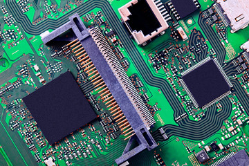 Electronic circuit board close up.