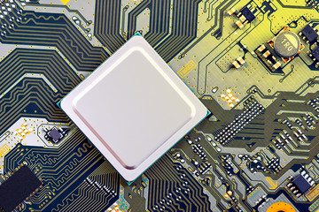 Electronic circuit board close up.