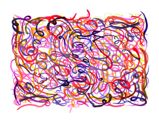 Creative watercolor drawing. Bright colorful curly doodles.