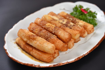 grilled sausages with potatoes and vegetables