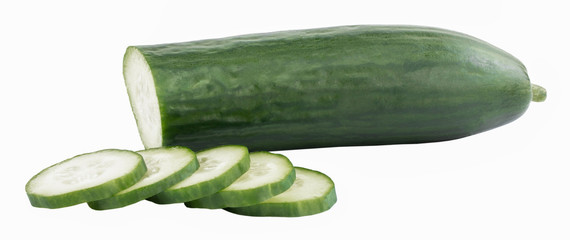 Slice of cucumber isolated on white background