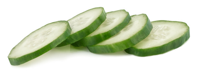 Slice of cucumber isolated on white background with clipping path