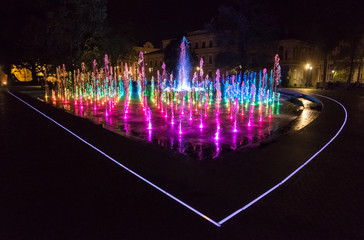 Night colorful fountain show Multimedia Lublin Fountain - obrazy, fototapety, plakaty