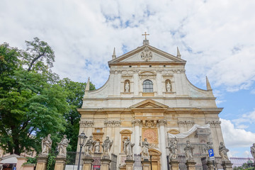 KRAKOW, POLAND - August 27, 2017: antique Church building in Krakow, Poland