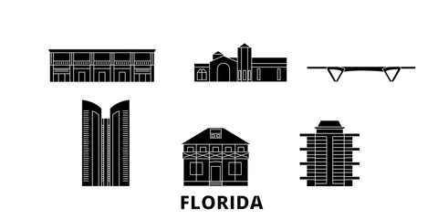 United States, Fort Lauderdale flat travel skyline set. United States, Fort Lauderdale black city vector panorama, illustration, travel sights, landmarks, streets. - obrazy, fototapety, plakaty