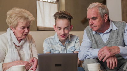 Grandchild show the internet to grandparents