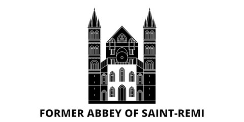 France, Former Abbey Of Saint Remi Landmark flat travel skyline set. France, Former Abbey Of Saint Remi Landmark black city vector panorama, illustration, travel sights, landmarks, streets.