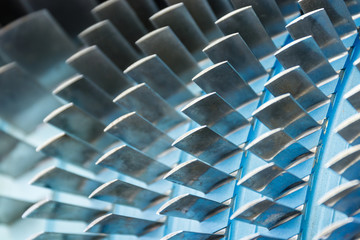 Air compressor turbine blades of an airplane turbojet jet engine. (SHALLOW Depth of Field) II
