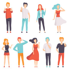 People showing different gestures set, , faceless men and women characters gesturing vector Illustration on a white background