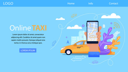 Online Taxi Service. Yellow Cab Flat Illustration.