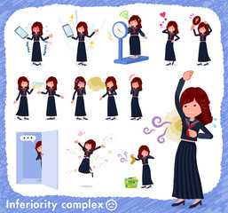 劣等感に関する不良ファッション女性のセット。匂いや容姿に悩んでいるアクションがあります。編集が容易なベクターアートです。.