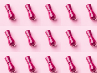 Obraz premium Dark pink nail polish bottle pattern on monochrome