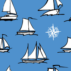 seamless pattern of sailboats sketches