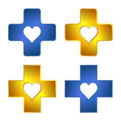Medical and pharmacy cross. First aid.