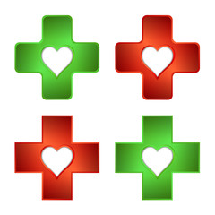 Medical and pharmacy cross. First aid.