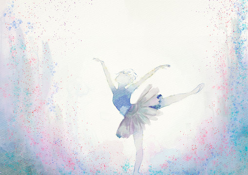 Dancing girl. Watercolor background