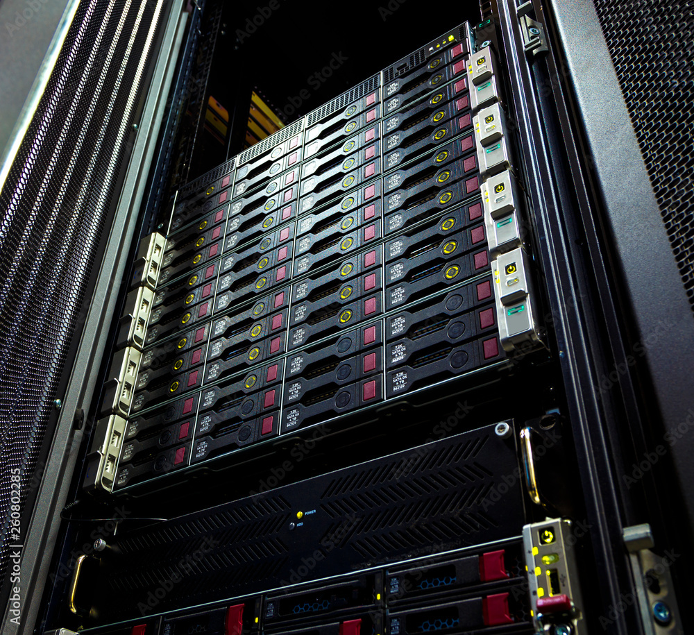 Aufkleber data cloud storage center equipment rack inside. multiple system for distributing across network. fu