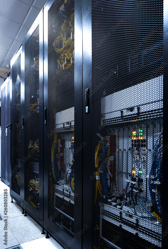 Aufkleber modern communication center with technical row of cellular data terminal. radio station interior. ba