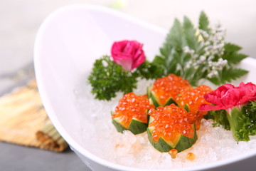salad with salmon and red caviar