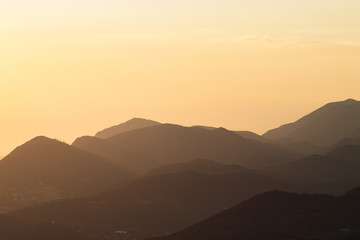 Sunset over the hills next to Dubrovnik, Croatia
