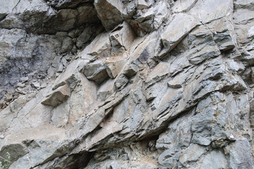 Close-up of abstract rock texture background with cracks and chips.