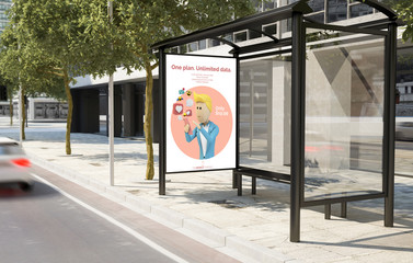 bus stop mobile data plan advertisement billboard