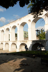 Landmark white arches of Arcos da Lapa in Centro of Rio de Janeiro Brazil.