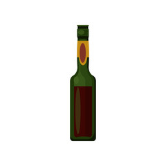 Beer bottle flat icon. Pub, dark beer, ale. Alcohol concept. Vector illustration can be used for topics like drinks, beverage, pub