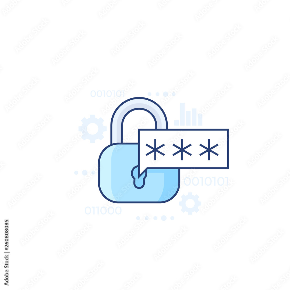 Poster password access, authentication and cybersecurity vector icon
