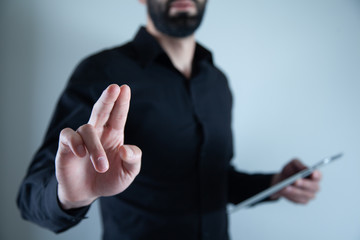 man hand tablet with touching in screen
