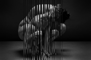 About lost weight -abstract concept. Girl Before and after a diet and workout.