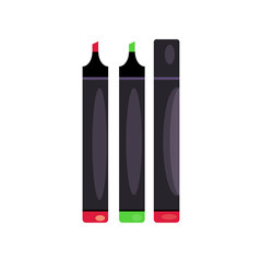 Highlighters flat icon. Markers, drawing, underlining. Painting concept. Vector illustration can be used for topics like art, leisure, hobby