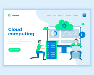 Landing page template social media marketing concept with office people.