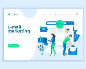 Landing page template e-mail marketing concept with office people.