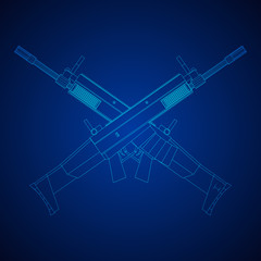 Assault rifle, automatic fire rifle model wireframe low poly mesh vector illustration