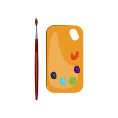 Paint palette and brush flat icon. Artist, art studio, smudges. Painting concept. Vector illustration can be used for topics like art, leisure, hobby