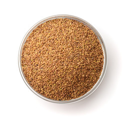 Top view of alfalfa seeds in bowl