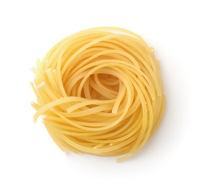 Top view of uncookedi pasta nest