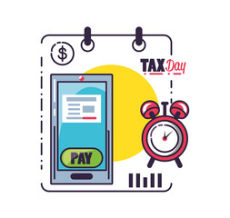 tax day with smartphone and set icons