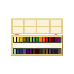 Watercolors flat icon. Palette, aquarelle, art class. Painting concept. Vector illustration can be used for topics like art, leisure, hobby