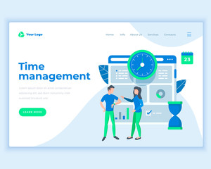 Landing page template time management concept with office people.