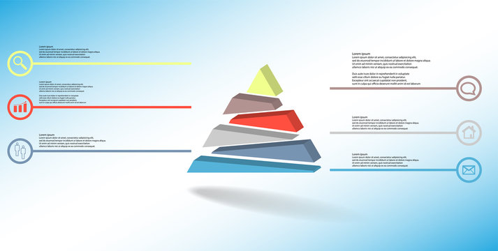 3D illustration infographic template with embossed triangle randomly divided to six shifted parts