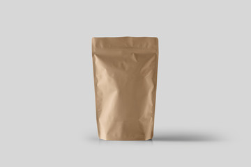 White Blank Doy Pack, Doypack Foil Food Or Drink Bag Packaging With Spout Lid Isolated On White Background. Mock Up Template Ready For Your Design. 3D rendering.