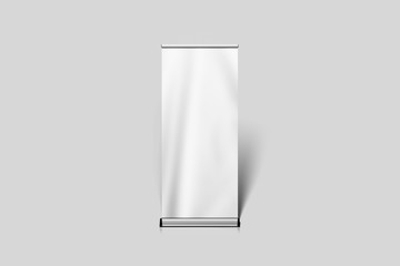 Realistic Blank Roll up Banner display on soft gray background.Template Mock-up .3D rendering.